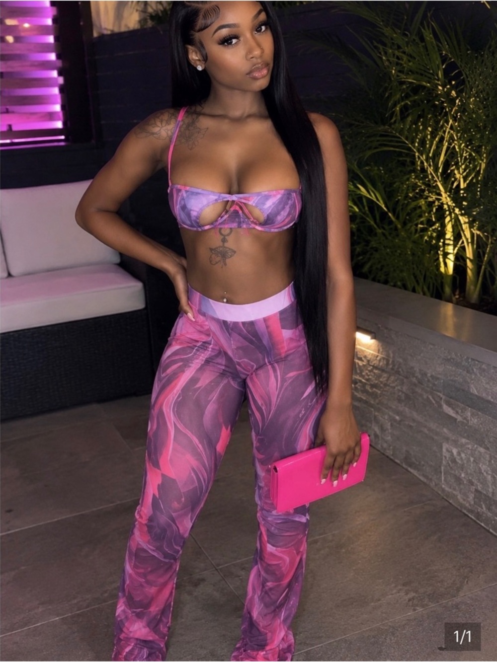 Women's Pink Marble Print Sheer Pants - Trendy Summer Jumpsuit Set